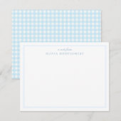 Gingham Baby Blauw en Wit Persoonlijk Notitiekaartje (Voorkant / Achterkant)