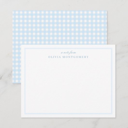 Gingham Baby Blauw en Wit Persoonlijk Notitiekaartje (Voorkant / Achterkant)