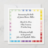 Gingham Baby Geboorteaankondiging op basis van gel Kaart (Achterkant)