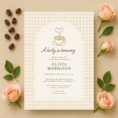 Gingham Baby is Brewing Coffee Baby Shower Kaart