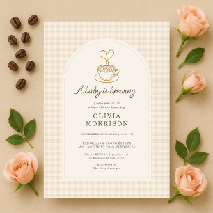 Gingham Baby is Brewing Coffee Baby Shower Kaart