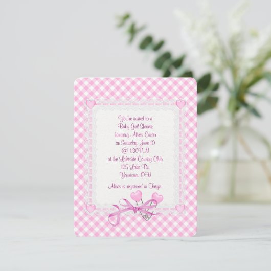 Gingham Baby Meisje Kaart (Staand voorkant)