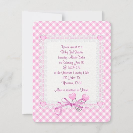 Gingham Baby Meisje Kaart (Voorkant)