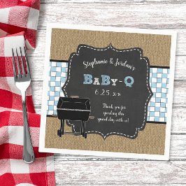 Gingham Baby Q boy baby shower decor bbq babyq Servetten