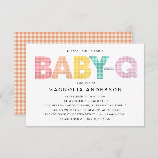 Gingham Baby-Q Summer Baby shower Kaart (Voorkant / Achterkant)