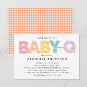 Gingham Baby-Q Summer Baby shower Kaart