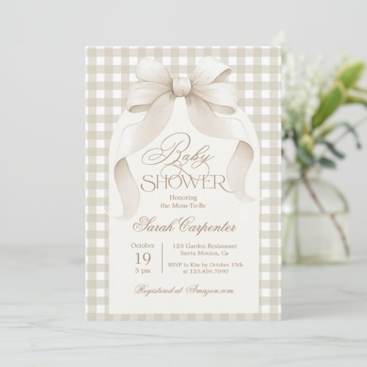 Gingham Baby shower uitnodiging (Staand voorkant)