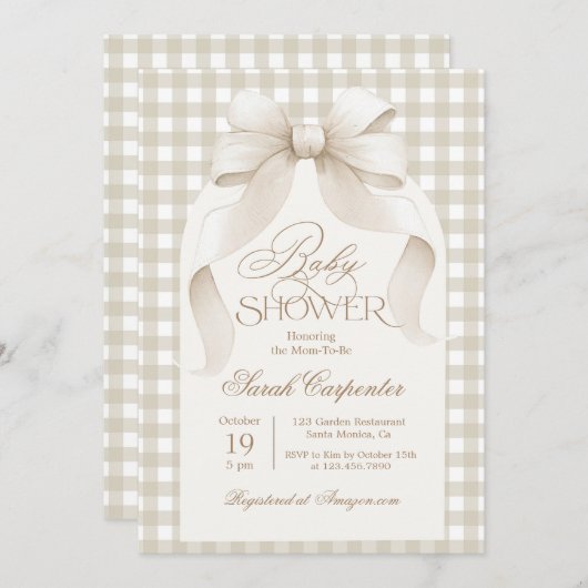 Gingham Baby shower uitnodiging (Voorkant / Achterkant)