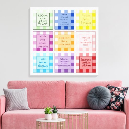 Gingham Baby verzen op basis van geloof Canvas Afdruk (Insitu (Woonkamer))