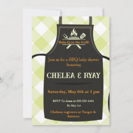 Gingham babyfeest staat op de grill baby shower kaart