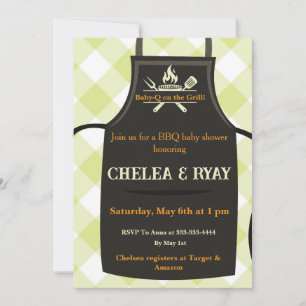 Gingham babyfeest staat op de grill baby shower kaart