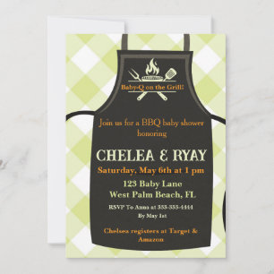 Gingham babyfeest staat op de grill baby shower kaart