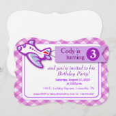 Gingham Banner Plane Birthday | lavendel Kaart (Voorkant / Achterkant)