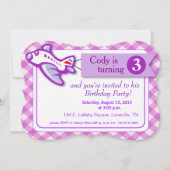 Gingham Banner Plane Birthday | lavendel Kaart (Voorkant)