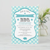 Gingham Barbecue Baby shower Invitation / Aqua Kaart (Staand voorkant)