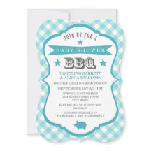 Gingham Barbecue Baby shower Invitation / Aqua