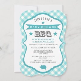 Gingham Barbecue Baby shower Invitation / Aqua Kaart