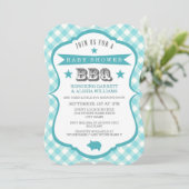 Gingham Barbecue Baby shower Invitation / Aqua Kaart (Staand voorkant)