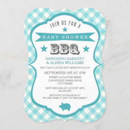 Gingham Barbecue Baby shower Invitation / Aqua Kaart