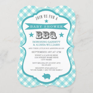 Gingham Barbecue Baby shower Invitation / Aqua Kaart