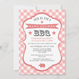 Gingham Barbecue Baby shower Invitation / Coral Kaart