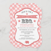 Gingham Barbecue Baby shower Invitation / Coral Kaart (Voorkant / Achterkant)
