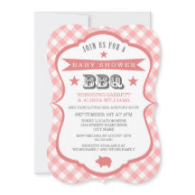 Gingham Barbecue Baby shower Invitation / Coral