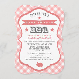Gingham Barbecue Baby shower Invitation / Coral Kaart