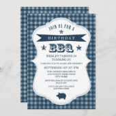 Gingham Barbecue Birthday Party Invitation Kaart (Voorkant / Achterkant)