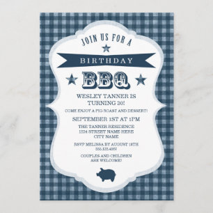 Gingham Barbecue Birthday Party Invitation Kaart