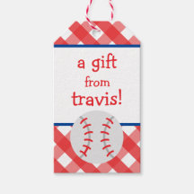 Gingham Baseball Gepersonaliseerde Gift Labels
