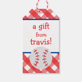 Gingham Baseball Gepersonaliseerde Gift Labels Cadeaulabel