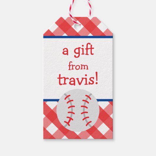 Gingham Baseball Gepersonaliseerde Gift Labels Cadeaulabel (Voorkant)
