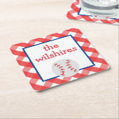 Gingham Baseball gepersonaliseerde papieren Onderz Kartonnen Onderzetters (Schuin)