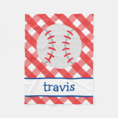 Gingham Baseball Personalized Fleece Blanket (Voorkant)