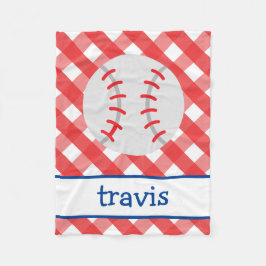 Gingham Baseball Personalized Fleece Blanket