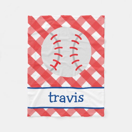 Gingham Baseball Personalized Fleece Blanket (Voorkant)