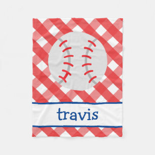 Gingham Baseball Personalized Fleece Blanket Deken