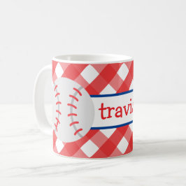Gingham Baseball Personalized Mug Koffiemok