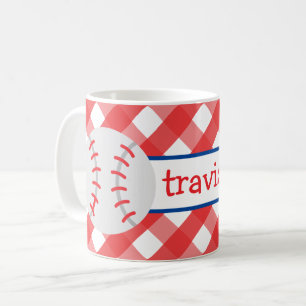 Gingham Baseball Personalized Mug Koffiemok