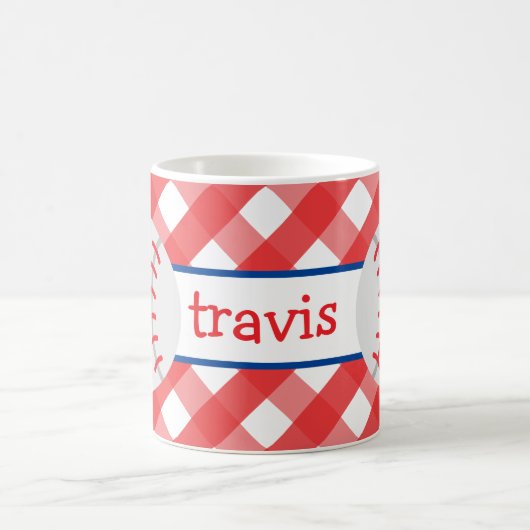 Gingham Baseball Personalized Mug Koffiemok (Center)