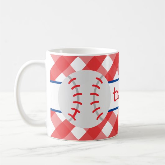 Gingham Baseball Personalized Mug Koffiemok (Links)