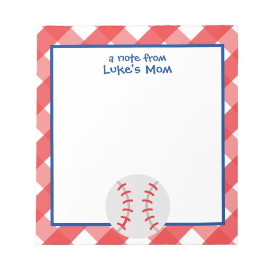 Gingham Baseball Persoonlijk Notitieblok (Voorkant)