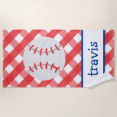 Gingham Baseball Persoonlijke keukenhanddoek Strandlaken (Voorkant)