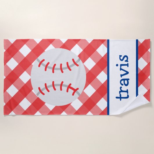 Gingham Baseball Persoonlijke keukenhanddoek Strandlaken (Voorkant)