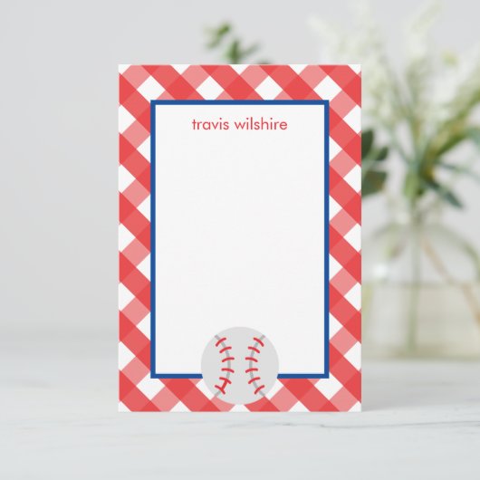 Gingham Baseball Persoonlijke notitiekaarten (Staand voorkant)