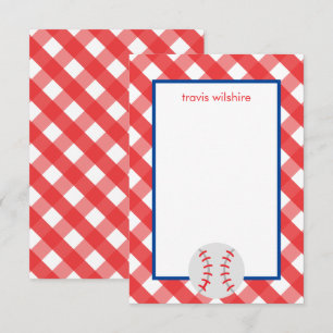 Gingham Baseball Persoonlijke notitiekaarten