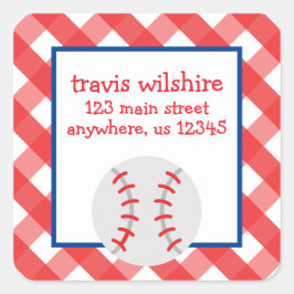 Gingham Baseball Return Address Labels