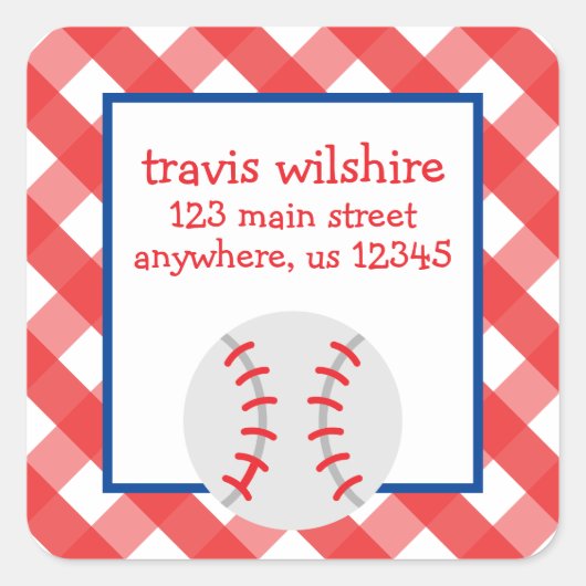 Gingham Baseball Return Address Labels (Voorkant)