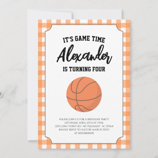 Gingham Basketbal Verjaardag Kaart (Voorkant)